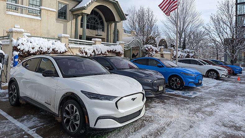 The Truth About Electric Vehicles and Cold Weather 2 These All-Electric Mustang Mach-E'S Cruised Through Icy Streets For A Winter Meetup! Photo: Liv Leigh